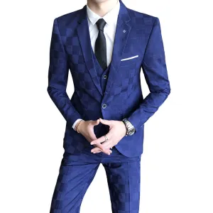 West Louis Tailor Business Elegant Plaid 3 Piece Slim Suit