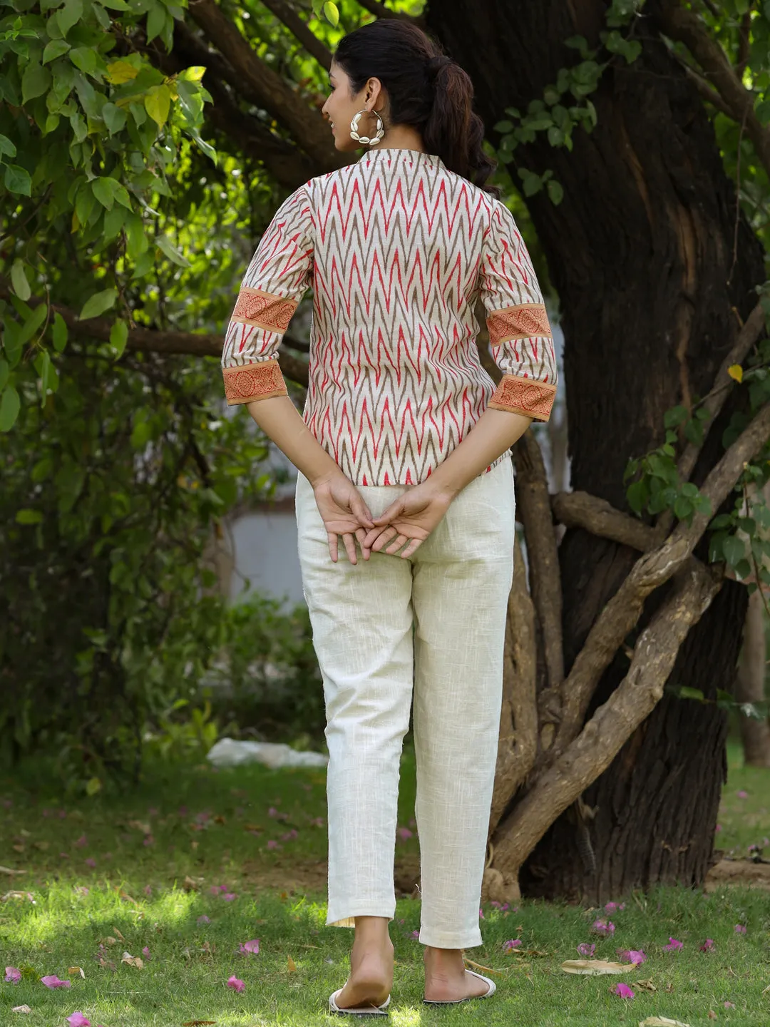 White Ikat Printed Chanderi Jacquard Shirt