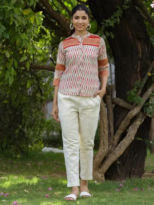 White Ikat Printed Chanderi Jacquard Shirt