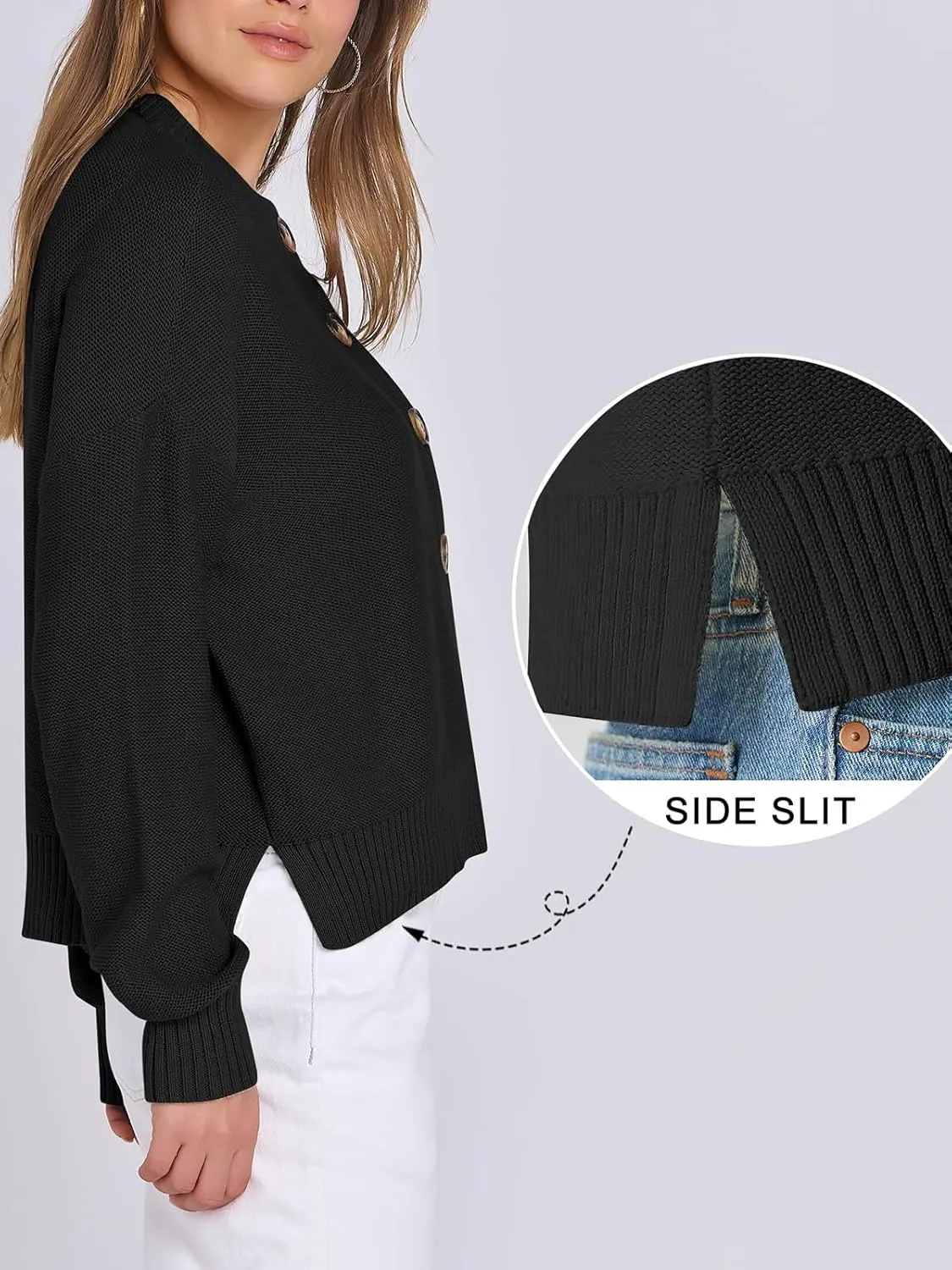 Women Knit Cardigans Sweater Open Front Button Down Long Sleeve Cropped Jacket