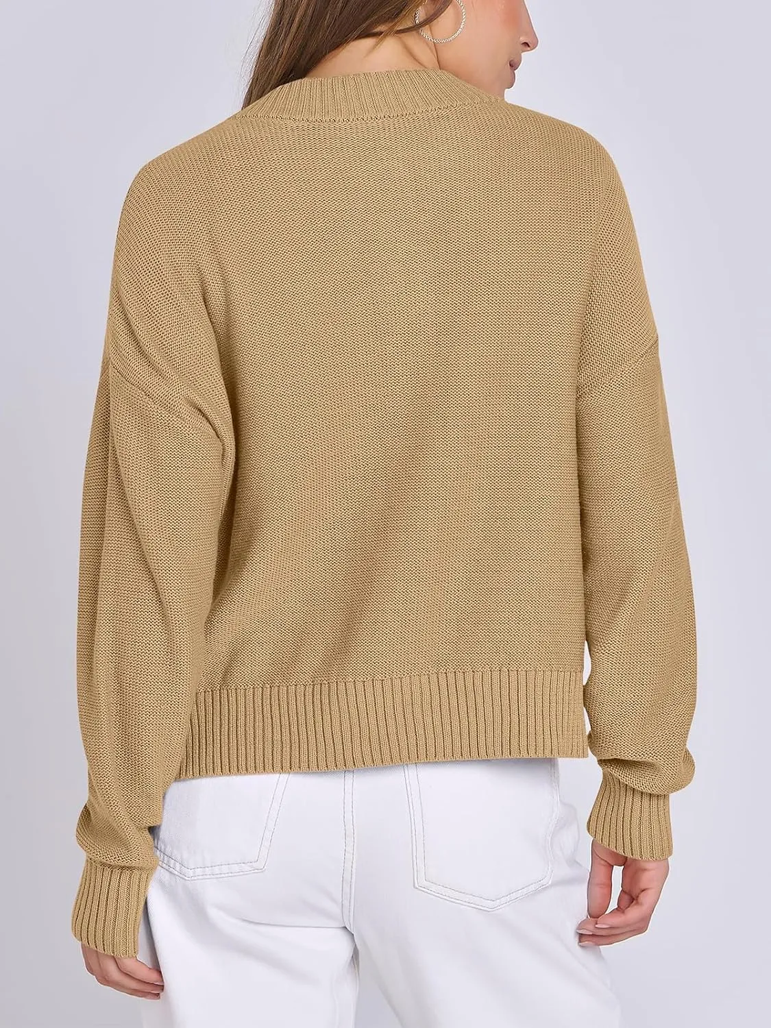 Women Knit Cardigans Sweater Open Front Button Down Long Sleeve Cropped Jacket