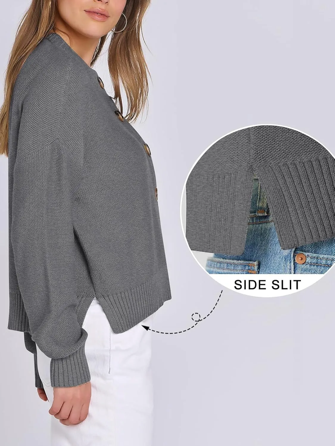 Women Knit Cardigans Sweater Open Front Button Down Long Sleeve Cropped Jacket