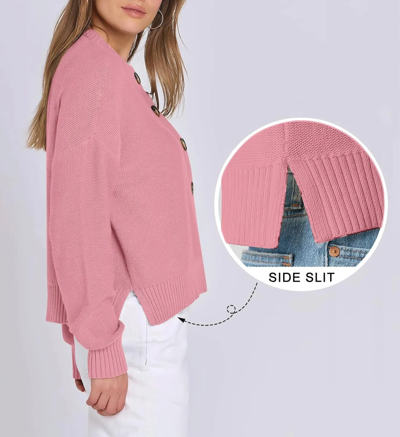 Women Knit Cardigans Sweater Open Front Button Down Long Sleeve Cropped Jacket
