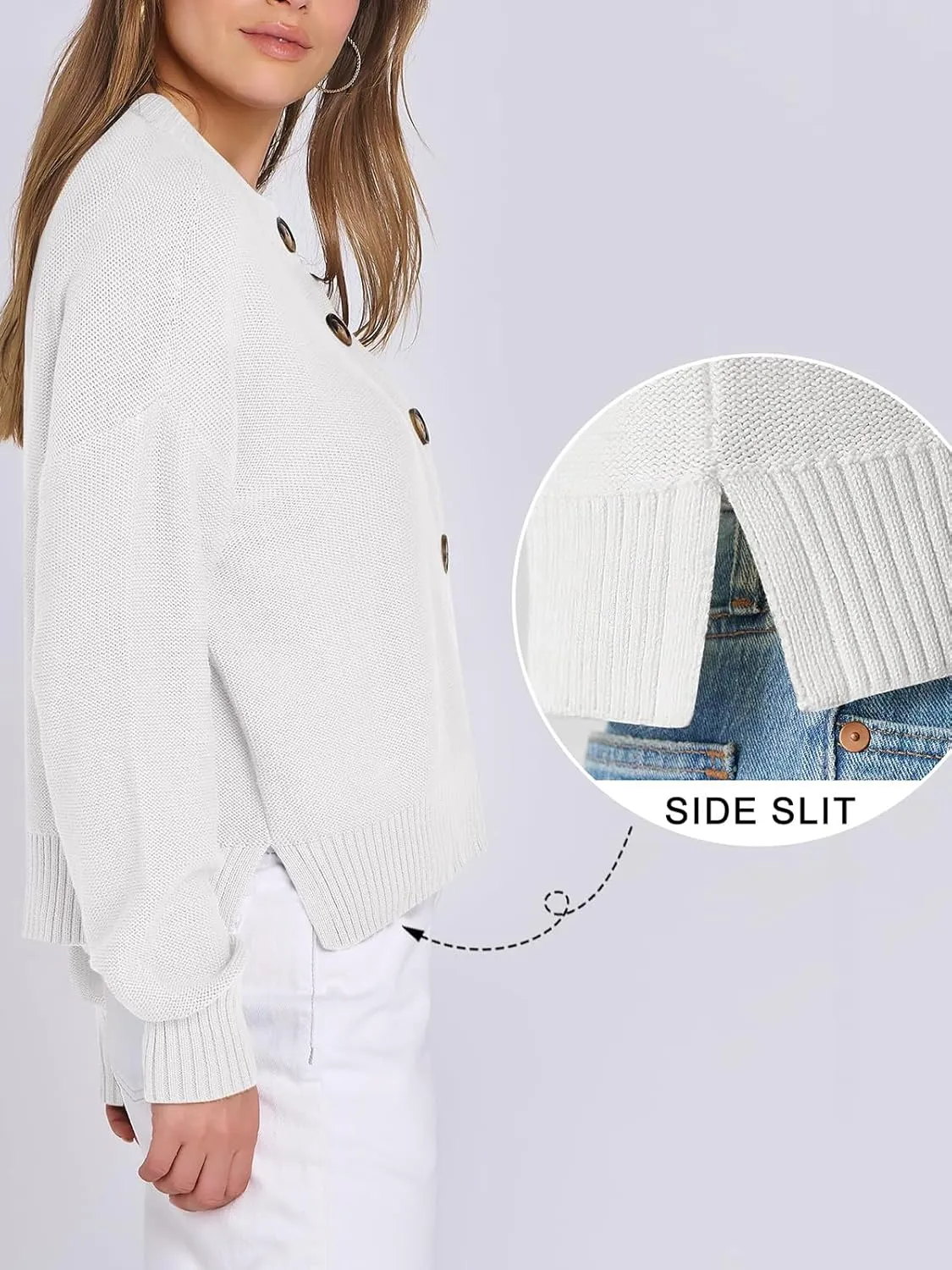 Women Knit Cardigans Sweater Open Front Button Down Long Sleeve Cropped Jacket