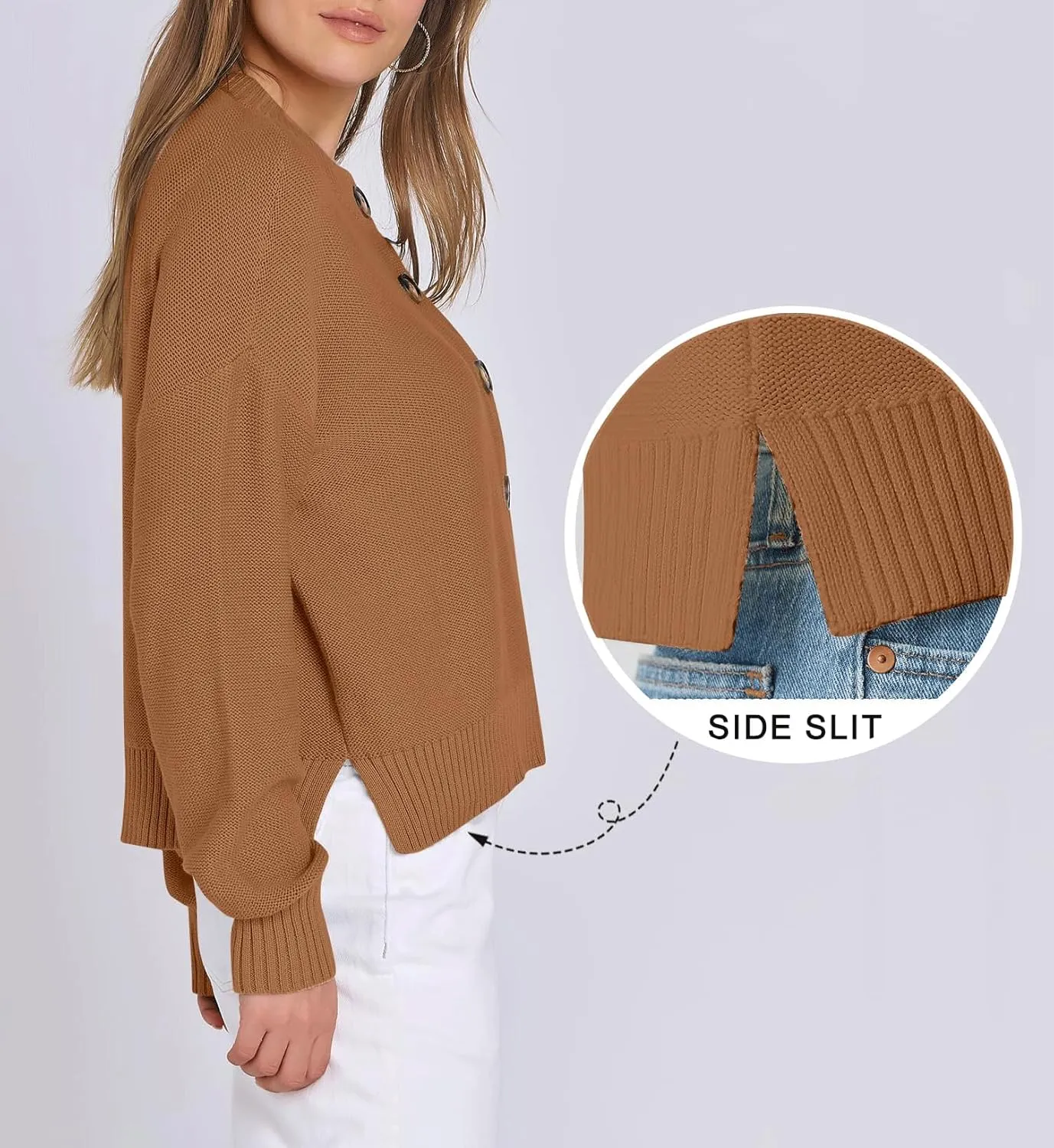 Women Knit Cardigans Sweater Open Front Button Down Long Sleeve Cropped Jacket