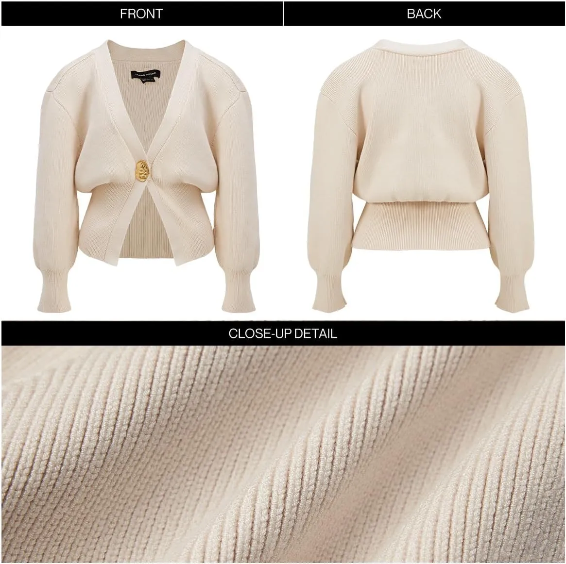 Women Knitted Cardigans Long Sleeve V-Neck Lightweight Sweater One Leaf Button Down Outwear