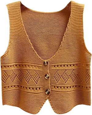Women Versatile Solid Color V-Neck Vest Loose Shoulders Sleeveless Knit Vest Jacket Top
