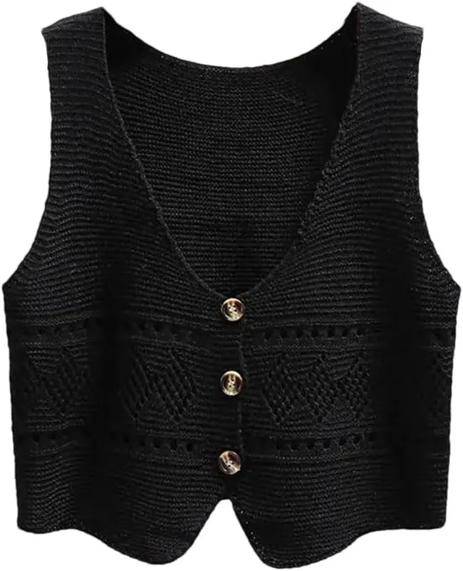 Women Versatile Solid Color V-Neck Vest Loose Shoulders Sleeveless Knit Vest Jacket Top