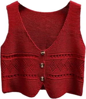 Women Versatile Solid Color V-Neck Vest Loose Shoulders Sleeveless Knit Vest Jacket Top