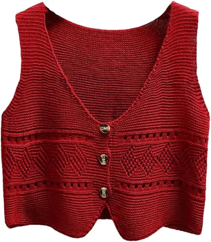 Women Versatile Solid Color V-Neck Vest Loose Shoulders Sleeveless Knit Vest Jacket Top