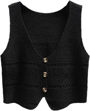 Women Versatile Solid Color V-Neck Vest Loose Shoulders Sleeveless Knit Vest Jacket Top