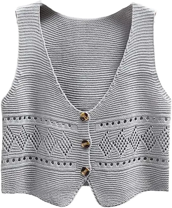 Women Versatile Solid Color V-Neck Vest Loose Shoulders Sleeveless Knit Vest Jacket Top