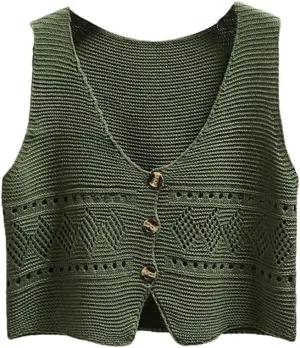 Women Versatile Solid Color V-Neck Vest Loose Shoulders Sleeveless Knit Vest Jacket Top