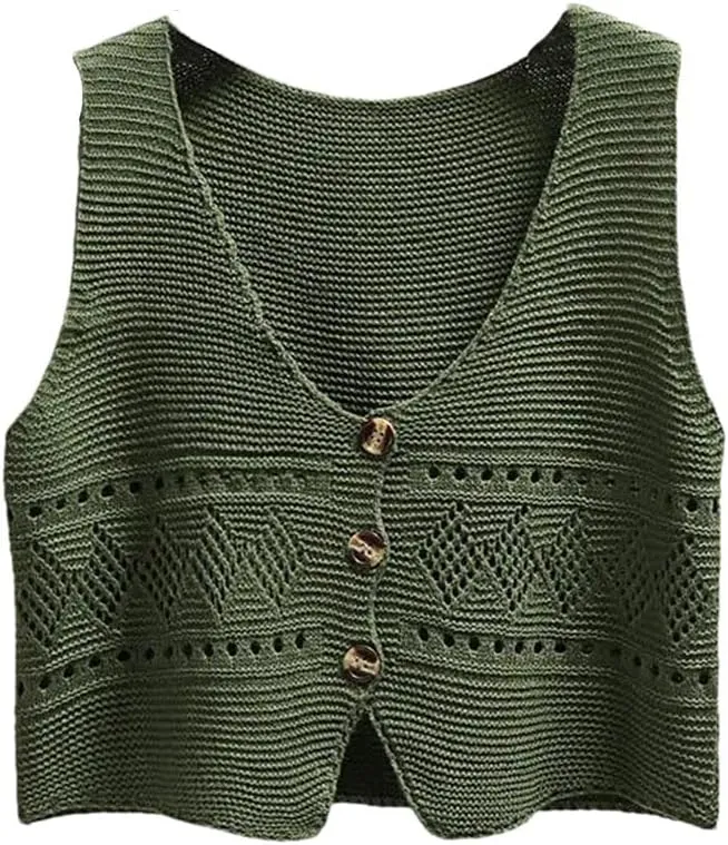 Women Versatile Solid Color V-Neck Vest Loose Shoulders Sleeveless Knit Vest Jacket Top