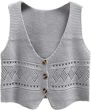 Women Versatile Solid Color V-Neck Vest Loose Shoulders Sleeveless Knit Vest Jacket Top