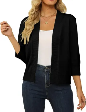 Womens 3/4 Sleeve Cropped Cardigan Sweater Fashion Cardigans Lightweight Knit Sweaters