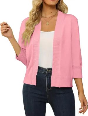 Womens 3/4 Sleeve Cropped Cardigan Sweater Fashion Cardigans Lightweight Knit Sweaters