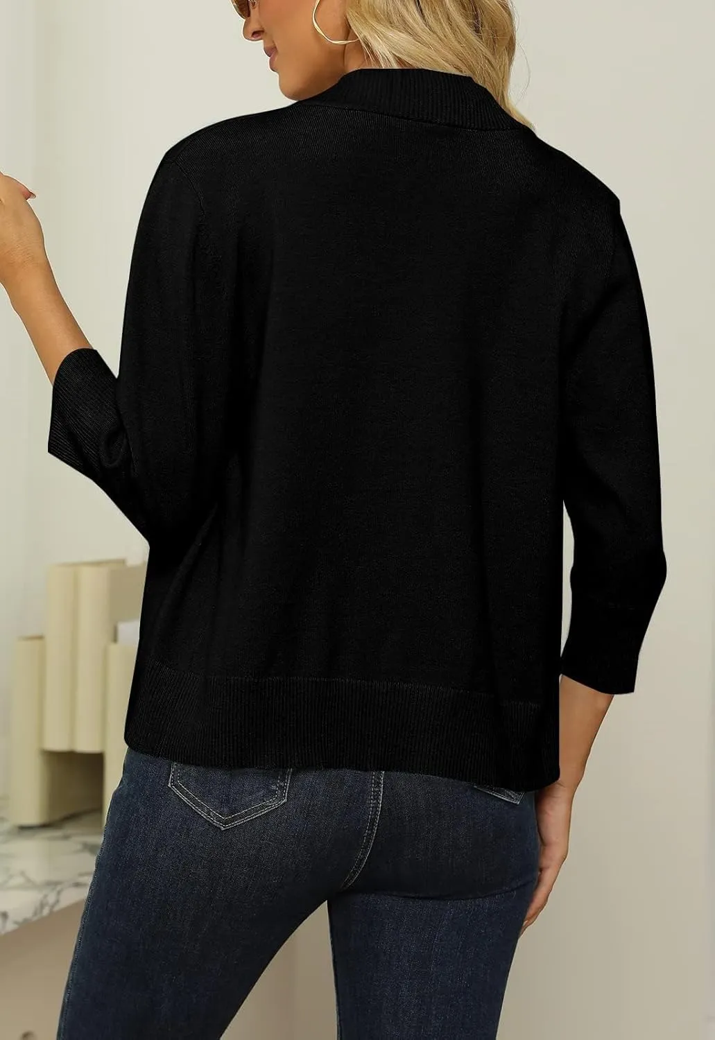 Womens 3/4 Sleeve Cropped Cardigan Sweater Fashion Cardigans Lightweight Knit Sweaters