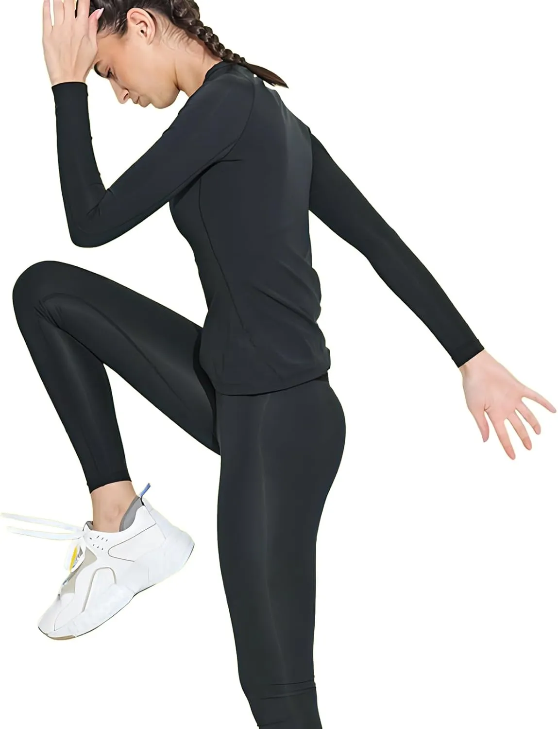 Women's Athletic Compression Long Sleeve Workout Tops Quick Dry Gym Running Yoga Shirts