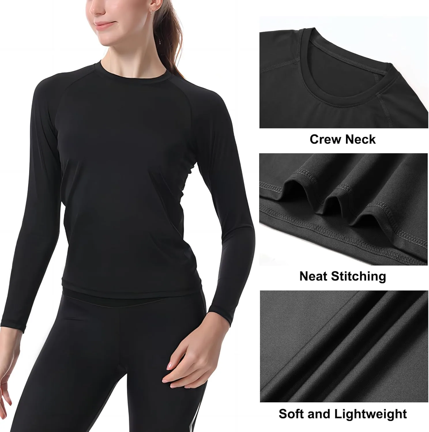 Women's Athletic Compression Long Sleeve Workout Tops Quick Dry Gym Running Yoga Shirts