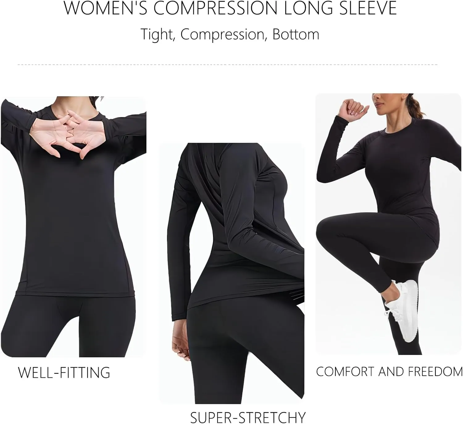 Women's Athletic Compression Long Sleeve Workout Tops Quick Dry Gym Running Yoga Shirts