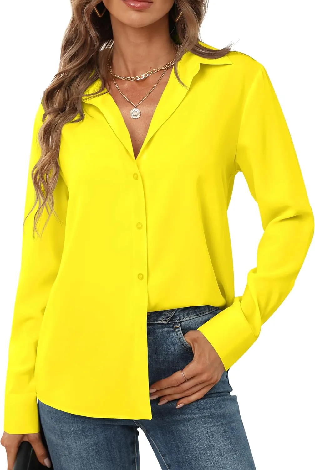 Women's Button Down Shirts Long Sleeve Basic Classic Soft Shirt Collared Fashion Dressy Casual Blouses