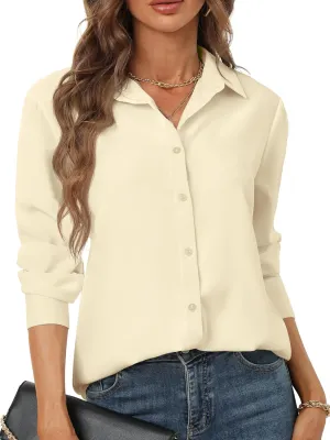 Women's Button Down Shirts Long Sleeve Basic Classic Soft Shirt Collared Fashion Dressy Casual Blouses