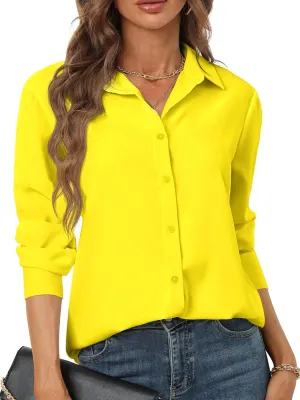 Women's Button Down Shirts Long Sleeve Basic Classic Soft Shirt Collared Fashion Dressy Casual Blouses