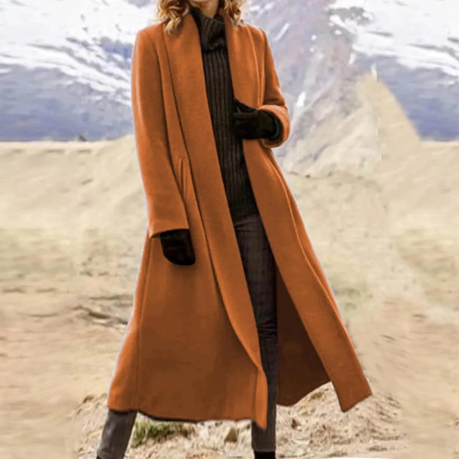 Women's Chic Shawl Collar Work Maxi Long Pea Coat Solid Color Thick Trench Coats Fall Winter Versatile Jackets 2024