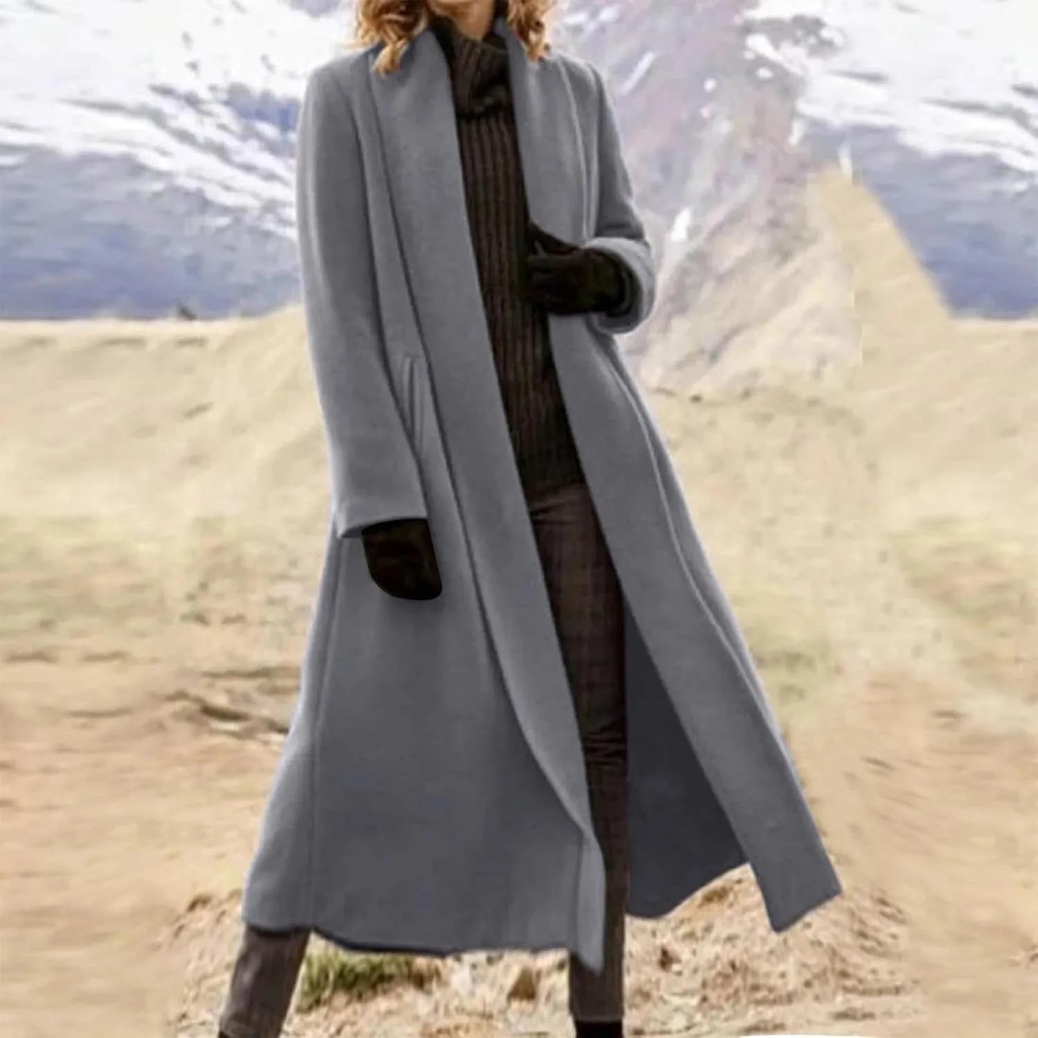Women's Chic Shawl Collar Work Maxi Long Pea Coat Solid Color Thick Trench Coats Fall Winter Versatile Jackets 2024