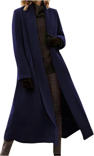 Women's Chic Shawl Collar Work Maxi Long Pea Coat Solid Color Thick Trench Coats Fall Winter Versatile Jackets 2024