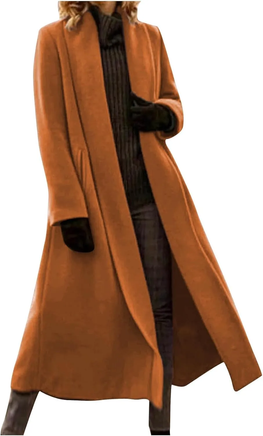 Women's Chic Shawl Collar Work Maxi Long Pea Coat Solid Color Thick Trench Coats Fall Winter Versatile Jackets 2024