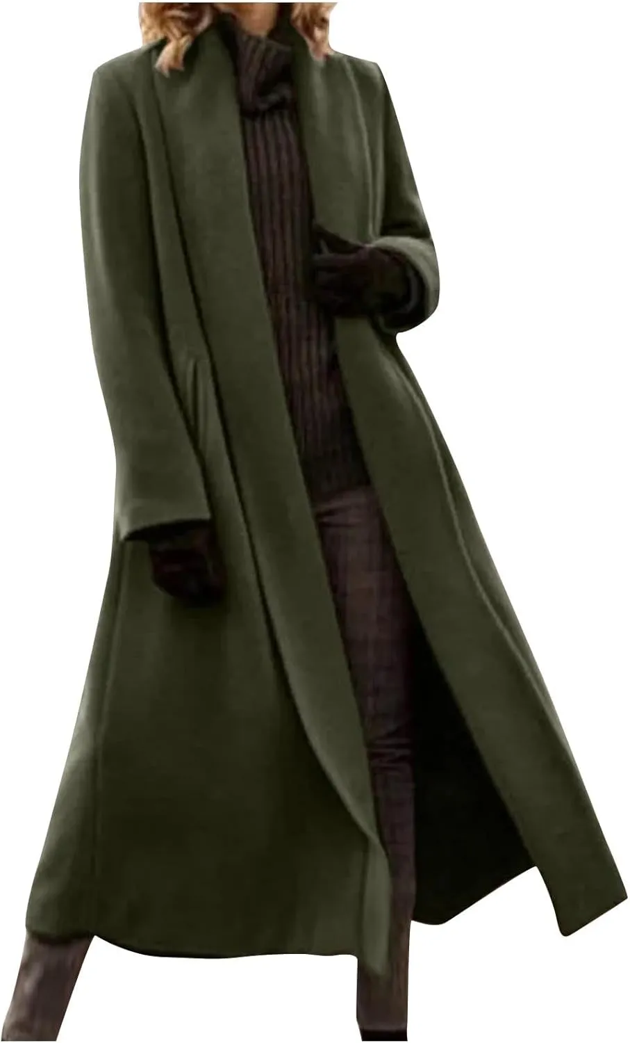 Women's Chic Shawl Collar Work Maxi Long Pea Coat Solid Color Thick Trench Coats Fall Winter Versatile Jackets 2024