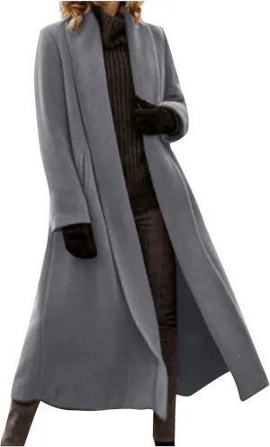 Women's Chic Shawl Collar Work Maxi Long Pea Coat Solid Color Thick Trench Coats Fall Winter Versatile Jackets 2024