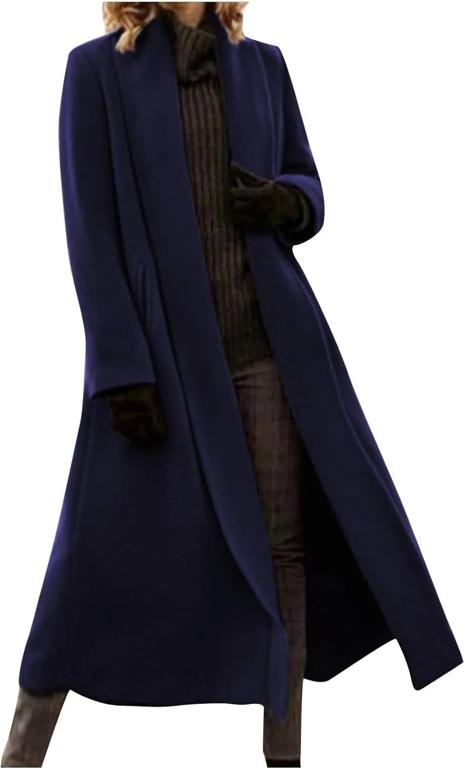 Women's Chic Shawl Collar Work Maxi Long Pea Coat Solid Color Thick Trench Coats Fall Winter Versatile Jackets 2024