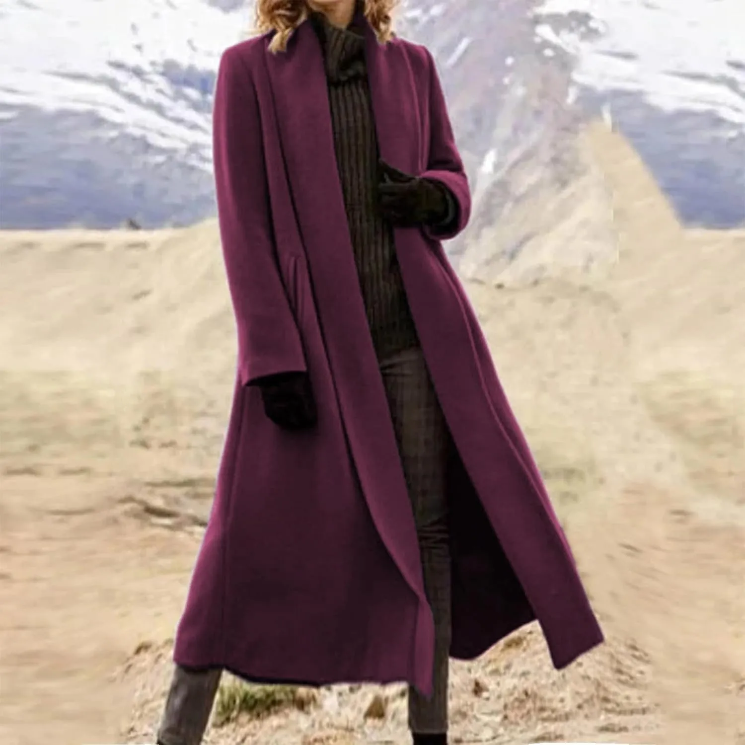 Women's Chic Shawl Collar Work Maxi Long Pea Coat Solid Color Thick Trench Coats Fall Winter Versatile Jackets 2024