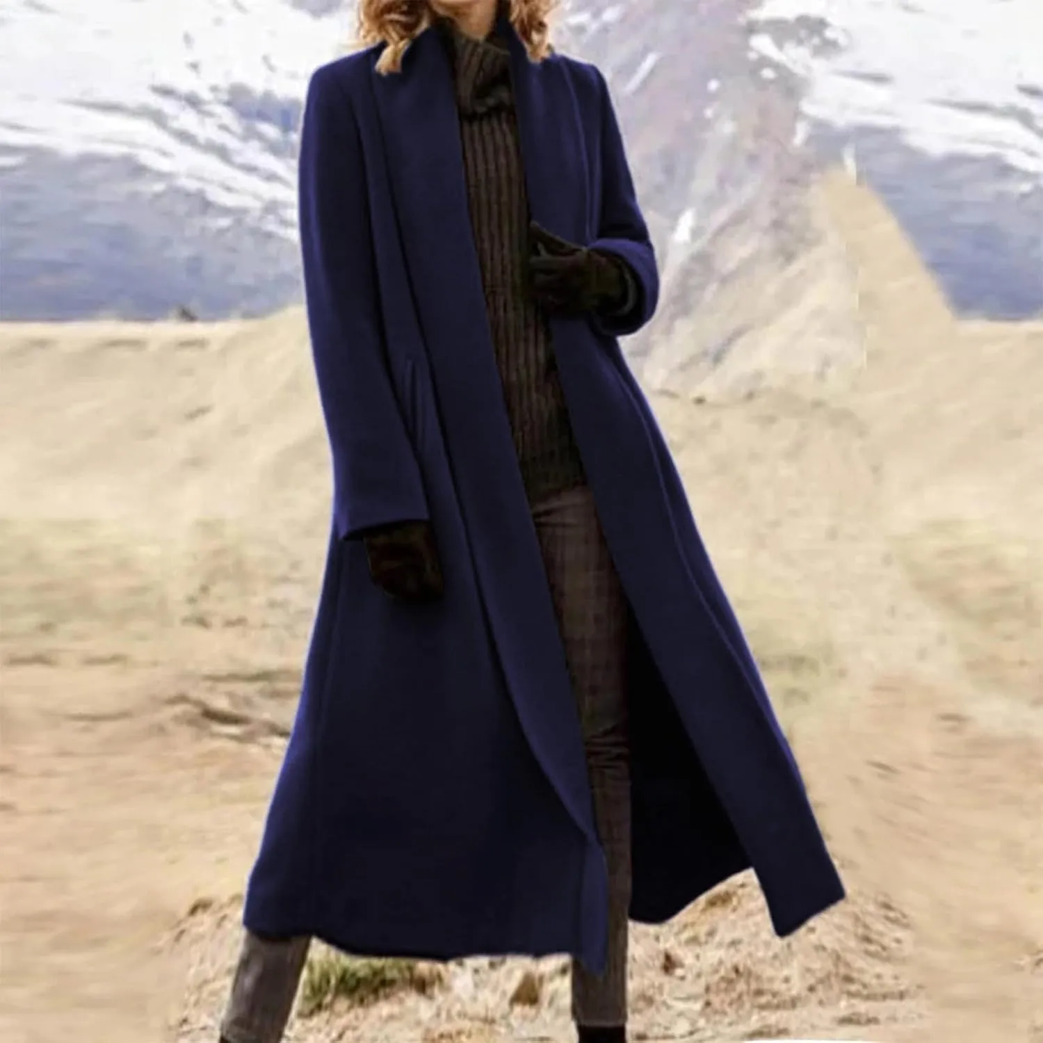Women's Chic Shawl Collar Work Maxi Long Pea Coat Solid Color Thick Trench Coats Fall Winter Versatile Jackets 2024