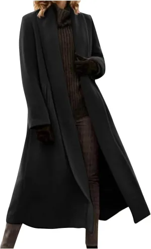Women's Chic Shawl Collar Work Maxi Long Pea Coat Solid Color Thick Trench Coats Fall Winter Versatile Jackets 2024