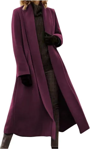 Women's Chic Shawl Collar Work Maxi Long Pea Coat Solid Color Thick Trench Coats Fall Winter Versatile Jackets 2024
