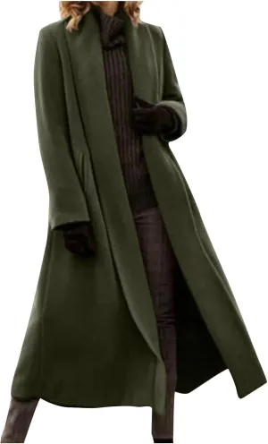 Women's Chic Shawl Collar Work Maxi Long Pea Coat Solid Color Thick Trench Coats Fall Winter Versatile Jackets 2024