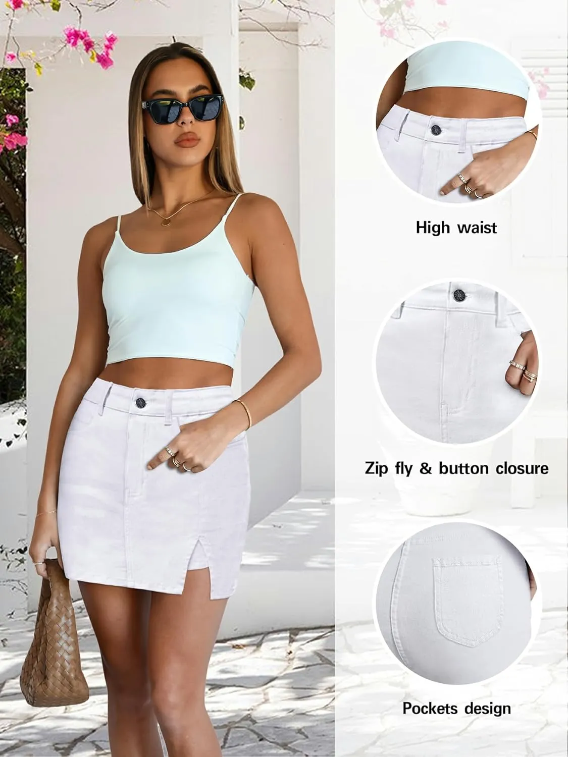 Women's Denim Mini Skort High Waisted Stretch Casual Jean Skirt Shorts 5 Pockets