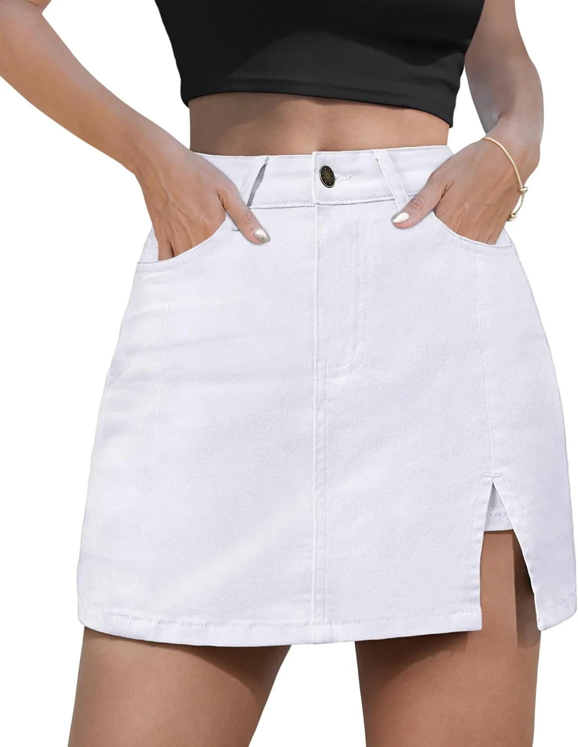 Women's Denim Mini Skort High Waisted Stretch Casual Jean Skirt Shorts 5 Pockets
