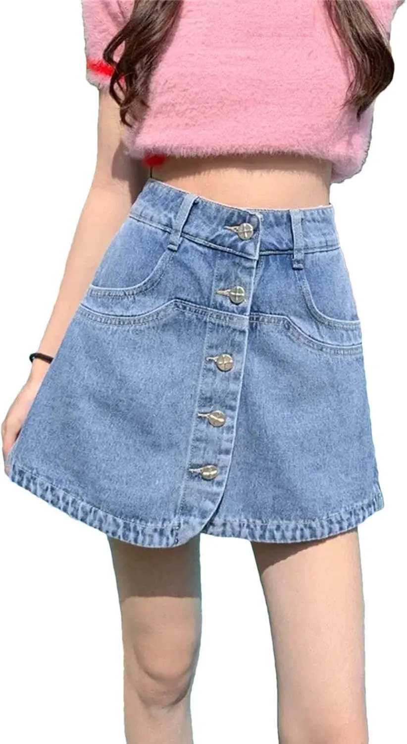 Women's High Waisted A- Line Denim Skirt Summer Casual Vintage Stretch Jean Skirt