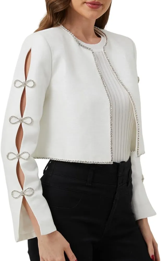 Women's Luxury Jackets Structured Dressy Jackets Crystals Short Cape Jacket, Wedding Guest Dinner Date Night, XS-XXXL