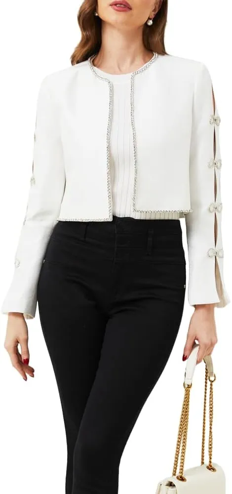 Women's Luxury Jackets Structured Dressy Jackets Crystals Short Cape Jacket, Wedding Guest Dinner Date Night, XS-XXXL