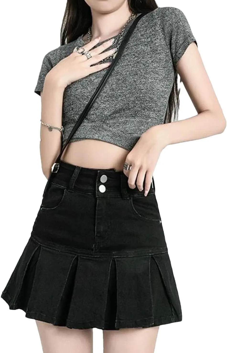 Women's Ruffle Denim Skirt Vintage High Waisted Casual Jeans Skirts Stretch Slim A-Line Skirt