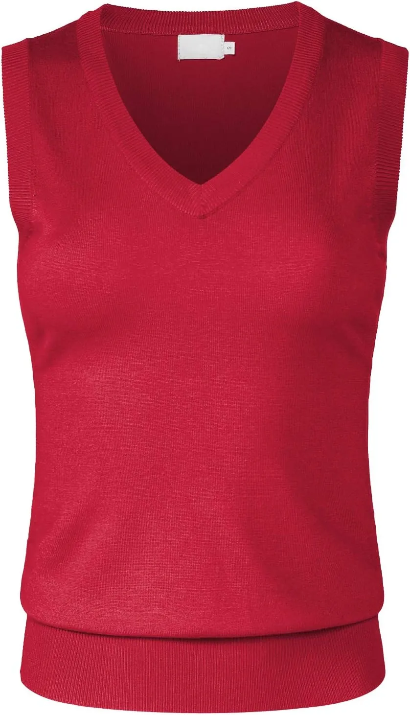 Women's Solid Basic V-Neck Sleeveless Soft Stretch Pullover Sweater Vest Top