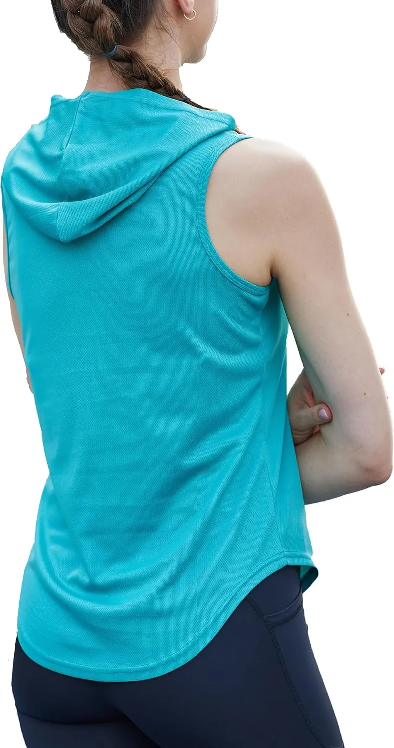 Womens Workout Hooded Tank Yoga Tops Running Shirts Quick Dry Gym Sleeveless Hoodie
