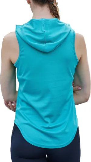 Womens Workout Hooded Tank Yoga Tops Running Shirts Quick Dry Gym Sleeveless Hoodie