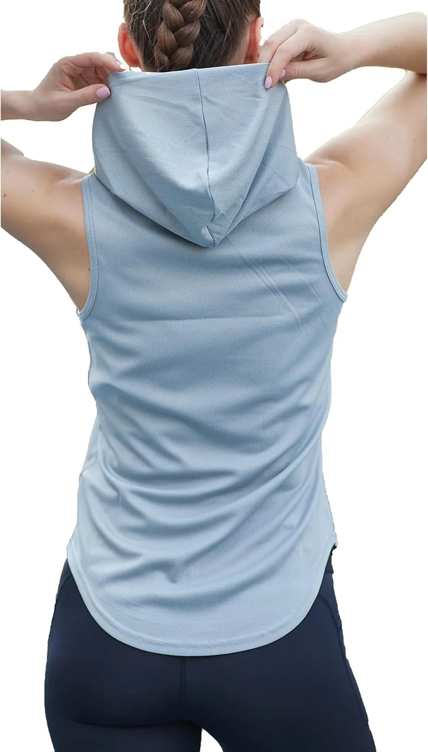 Womens Workout Hooded Tank Yoga Tops Running Shirts Quick Dry Gym Sleeveless Hoodie